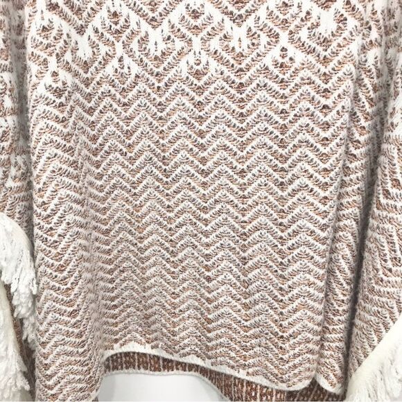 World Market Thick Knit Cream Rust Design Turtleneck Poncho - Picture 7 of 11